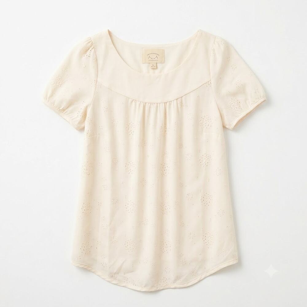 Anthropologie Vanessa Virginia Fieldbloom Floral Laser Cut Blouse Cream Womens 4